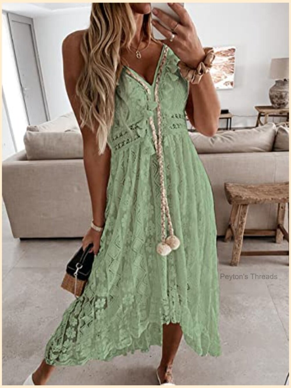 Sleeveless Lace V-Neck Maxi Sundress with Tassel - Picture 3 of 7
